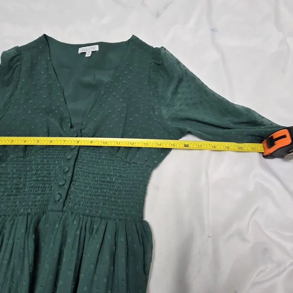 Patrons Of Peace Flowing Maxi Dress XS Green Swiss Dot